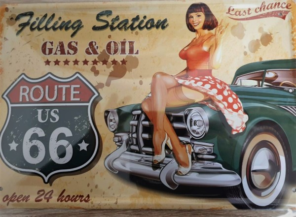 Route 66 Filling Station Gas & Oil Last chance Retro Blechschild 20x30 cm