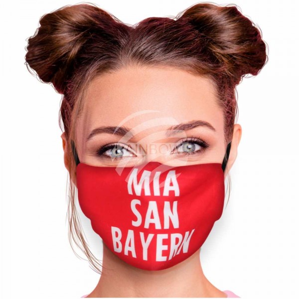 Verstellbare Stoffmaske Atemmaske Mund und Nasenbedeckung Rot mit Motiv Mia san Bayern