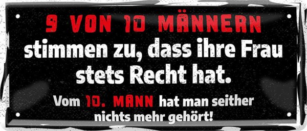 9 von 10 Männern stimmen zu Blechschild 28x12 cm