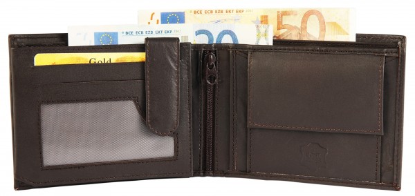 Herren Geldbörse Geldbeutel Portemonnaie Echtleder Hoch+Querformat 12x10 cm Dunkelbraun