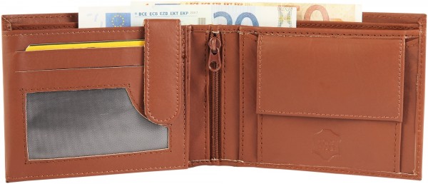Herren Geldbörse Geldbeutel Portemonnaie Echtleder Hoch+Querformat 12x10 cm Mittelbraun